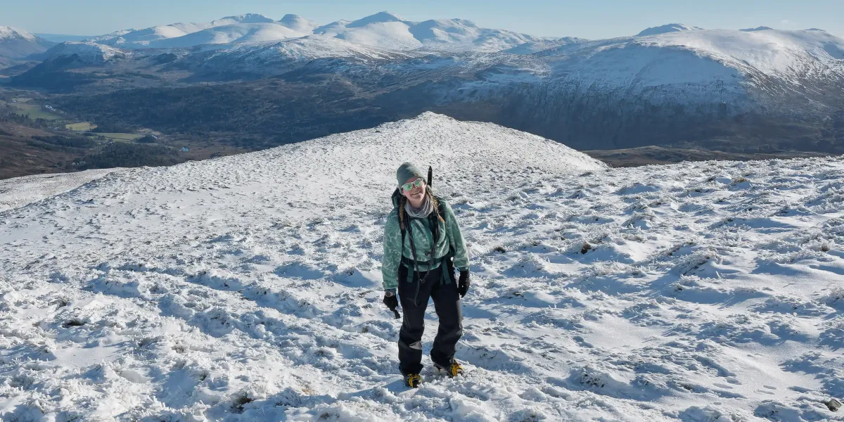Donna enjoying the snow on the ascent