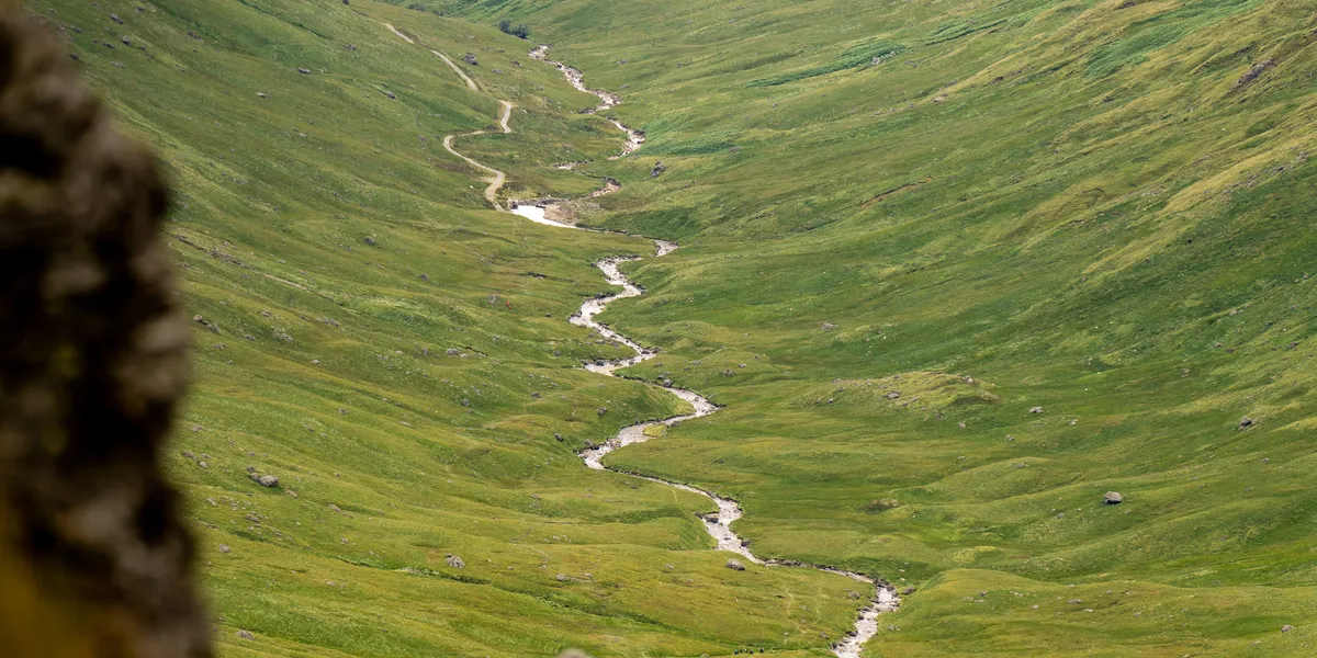 Golden light on the hillside during the walk-out