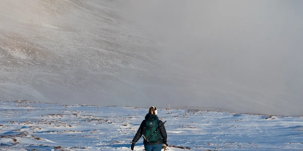 Heading down towards the van through the snow