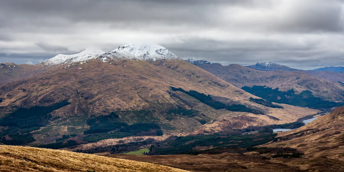 The snowy ridge approach to Meall Glas summit