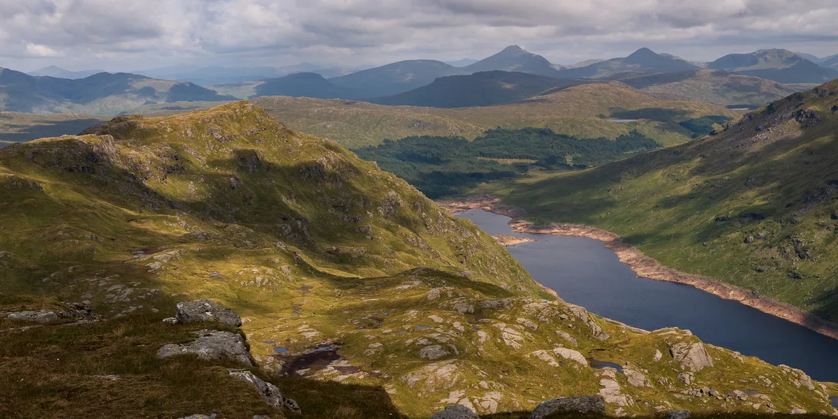 Looking down at Loch Sloy from near the summit of Ben Vane