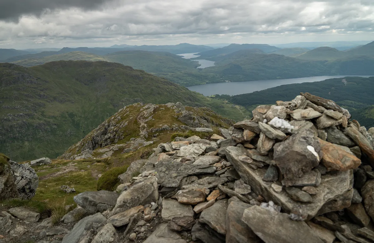 A quick snap looking down at the three lochs from the summit cairn!