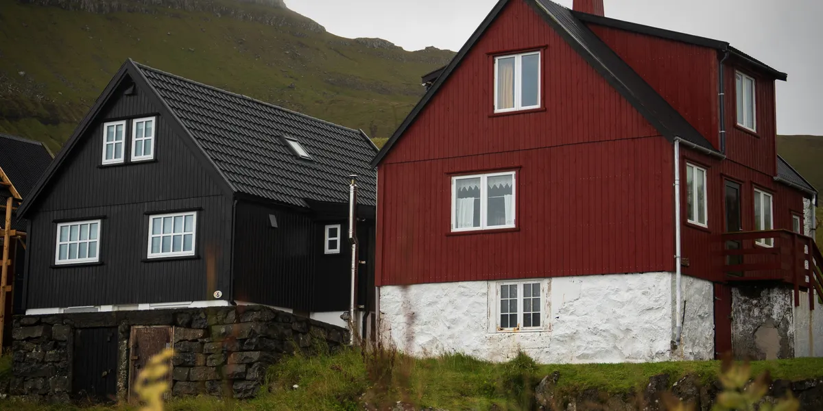 Some visually striking houses from the village en-route back to the ferry