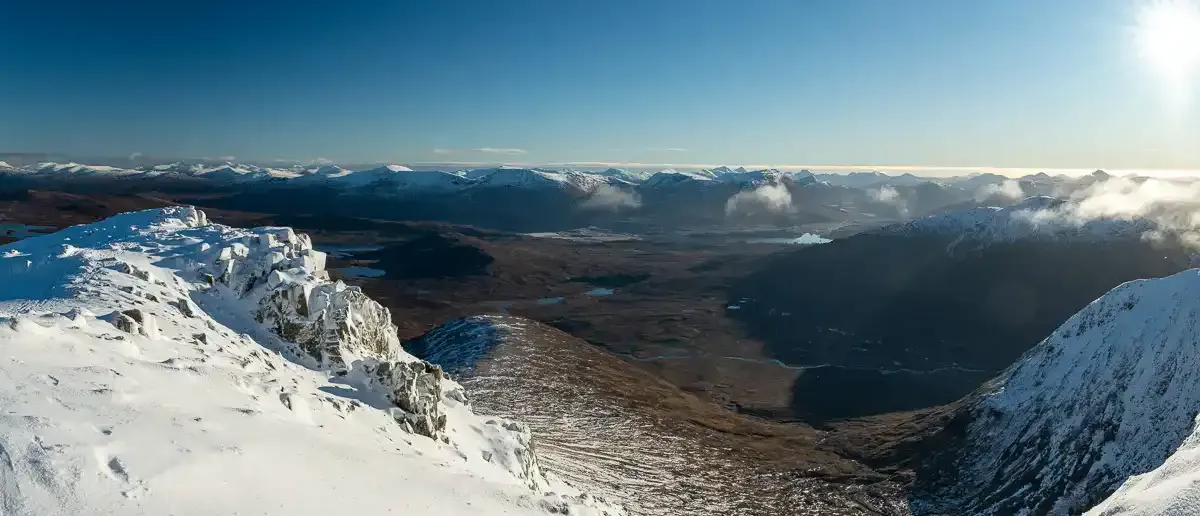 Panoramic views from the ridge between the two peaks