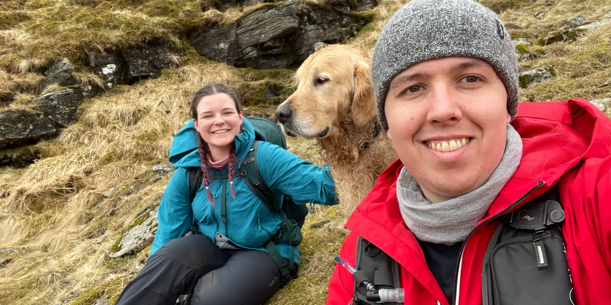 Lewis the golden retriever, exhausted after Meall Glas and Sgiath Chuil